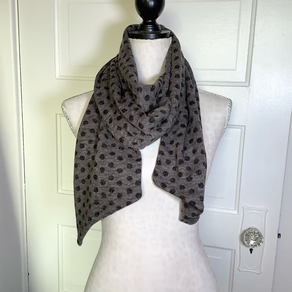 Long Gray and Navy Polka Dot Winter Scarf By Ketz-ke New Zealand 8 Feet - Picture 2 of 3